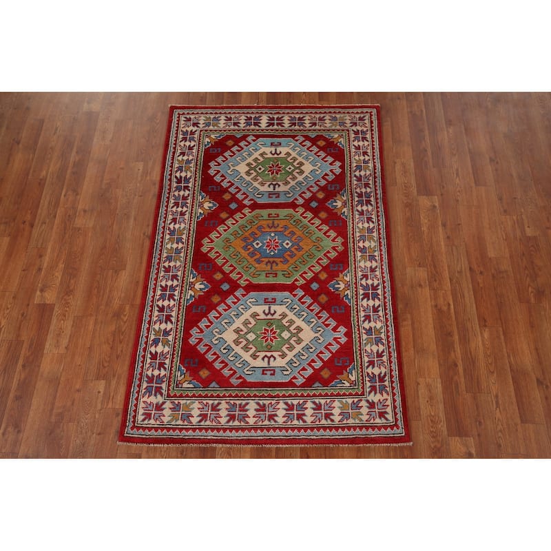 Kazak Oriental Accent Rug Handmade Traditional Foyer Wool Carpet - 3'2" x 5'1"