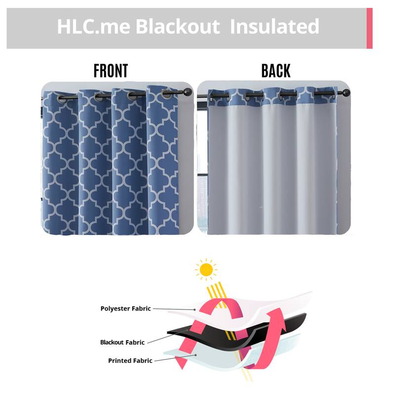 HLC.me Lattice Geometric Blackout Thermal Privacy Room Darkening Grommet Window Drapes Curtain Panels - Set of 2