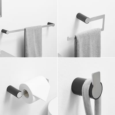 Bathroom Hardware Set Black and Nickel 4-Pieces Bathroom Towel Rack 24 Inches Bathroom Accessories Set - Black+Silver
