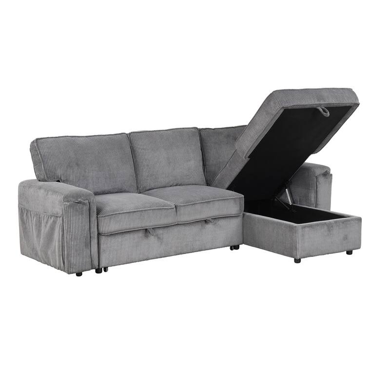 Upholstery Sleeper Sectional Sofa with Storage Bags & 2 Hidden Cup Holders
