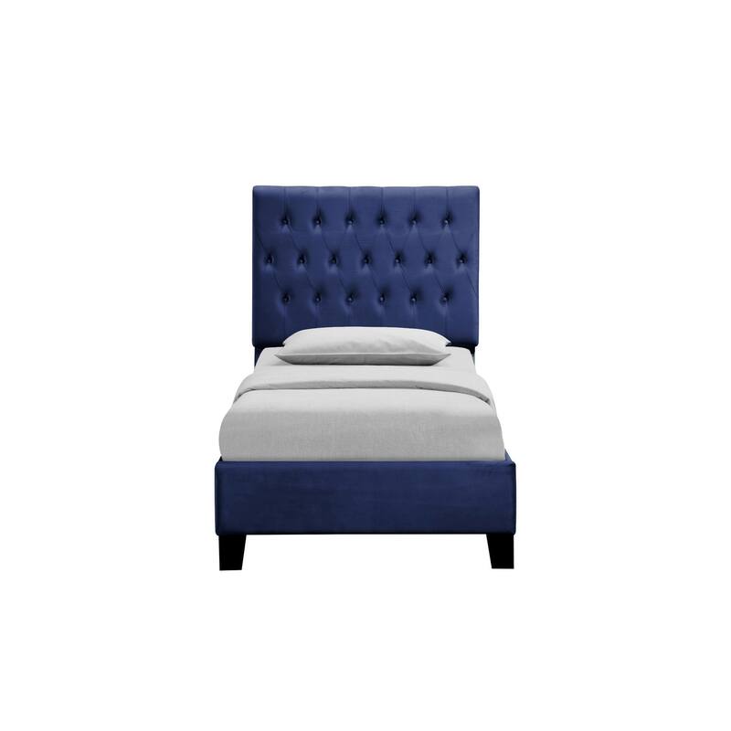 Navy Blue Twin Upholstered Bed, Transitional Style