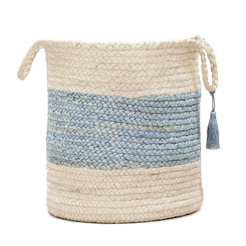 Sevita Bold Striped Off-White Jute Decorative Storage Basket with Handles
