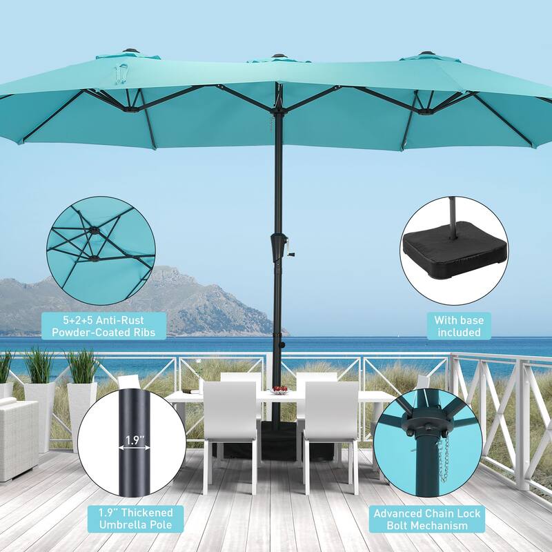 Ainfox 10ft Solar Patio Umbrella 40 LED Lighted and Umbrella Base, Strip Lights Outdoor Market Table Umbrella