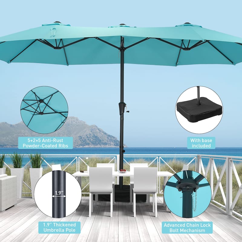 Autlaycil 15ft Patio Umbrella with Base,Large Outdoor Rectangle Double-Sided Umbrella