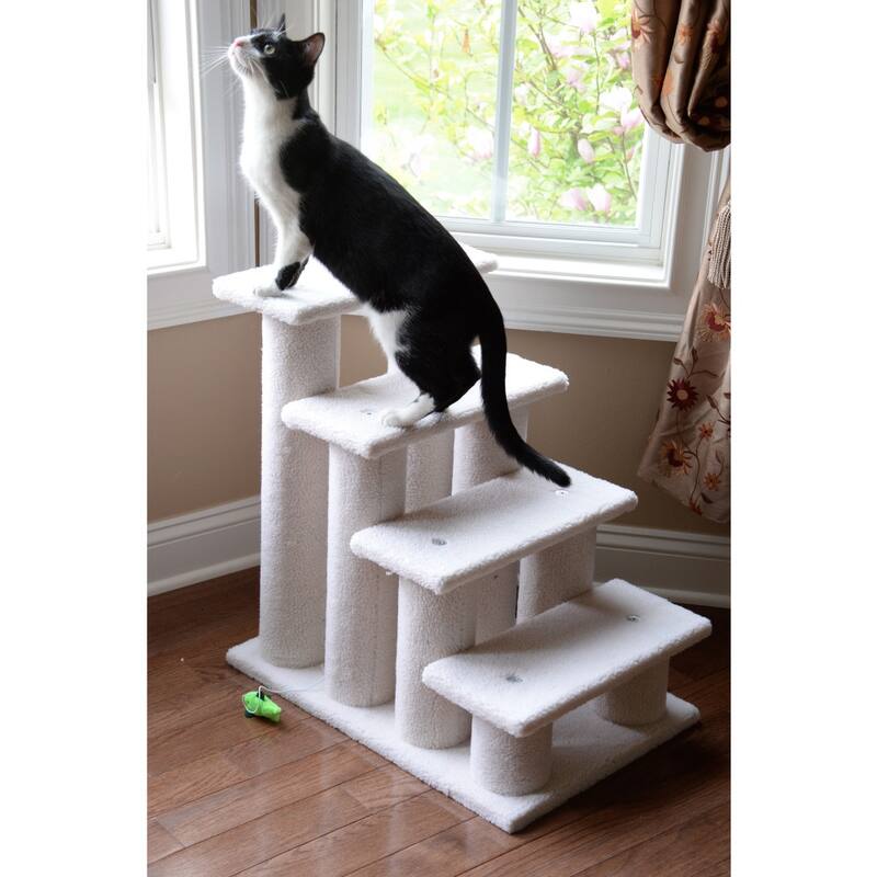 3 Step Real Wood Cat Step Stairs Ramp, Dogs Climber And Kitten Steps - Ivory