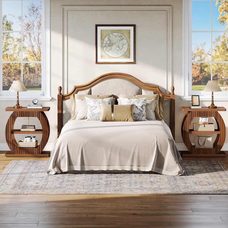 3-Tier Nightstand Farmhouse Bedside Table with Storage Shelves