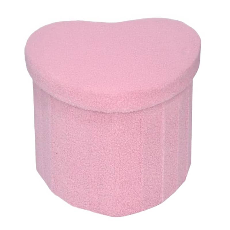 Aria Home Pink Heart Shaped Teddy Fabric Storage Ottoman for Kids Room