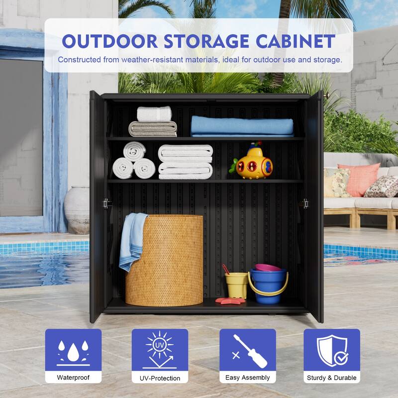 Outdoor 34.3"W x 36.2"H Plastic Vertical Storage Shed With One Shelf