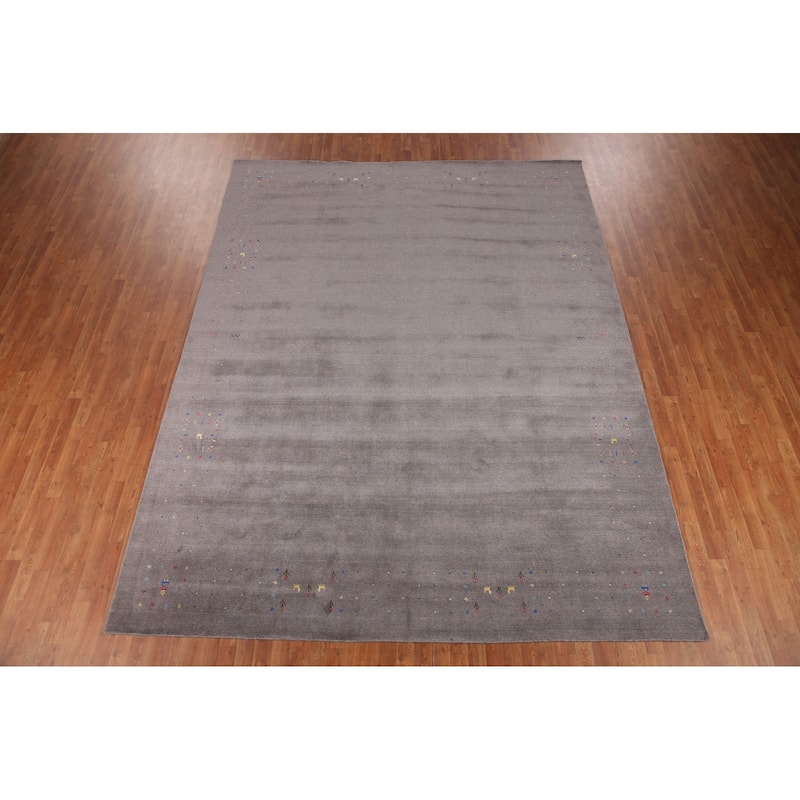 Tribal Gray Gabbeh Area Rug Hand-Knotted Wool Carpet - 9'4" x 12'1"