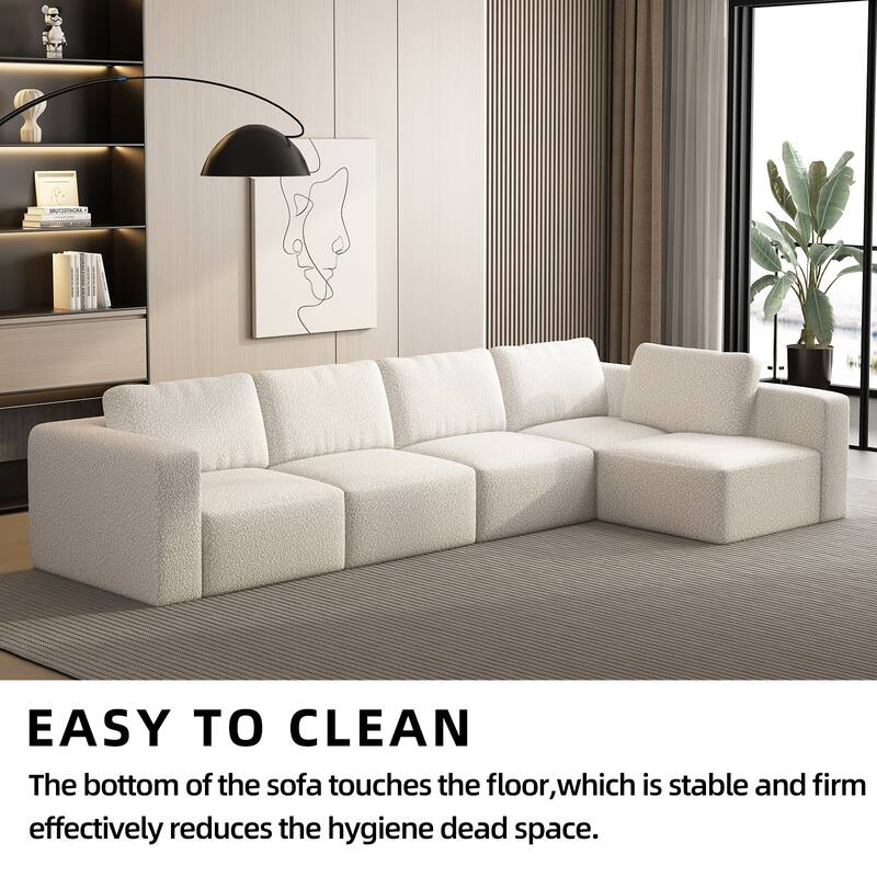 104.3" Yarn Fleece U-Shaped Sleeper Sectional Sofa with Ottoman