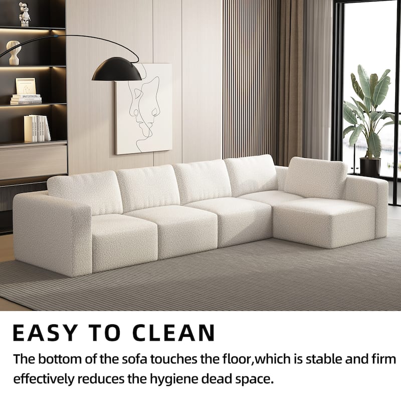 104.32" Yarn Fleece Modular Sectional Sofa Set with Chaise & Ottoman, U-Shaped 5-Seater Sleeper