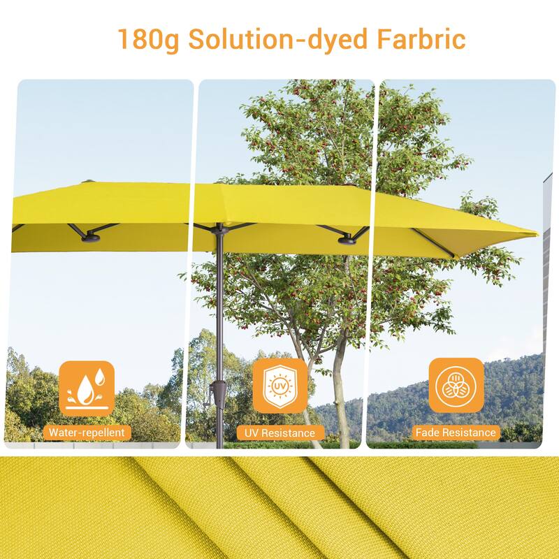LIVOOSUN 10 x 6.5Ft Large Double-Sided Rectangular Outdoor Patio Market Umbrella with Crank, Gray