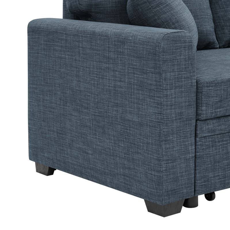 85.5'' Blue Polyester Upholstered Sleeper Sofa