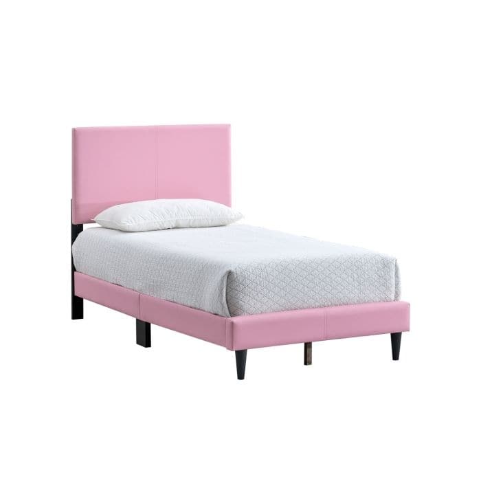 Faux Leather Upholstered Bed Frame Platform Bed w/Adjustable Headboard, Wood Slats Support, No Box Spring Needed, Easy Assembly - Pink - Twin