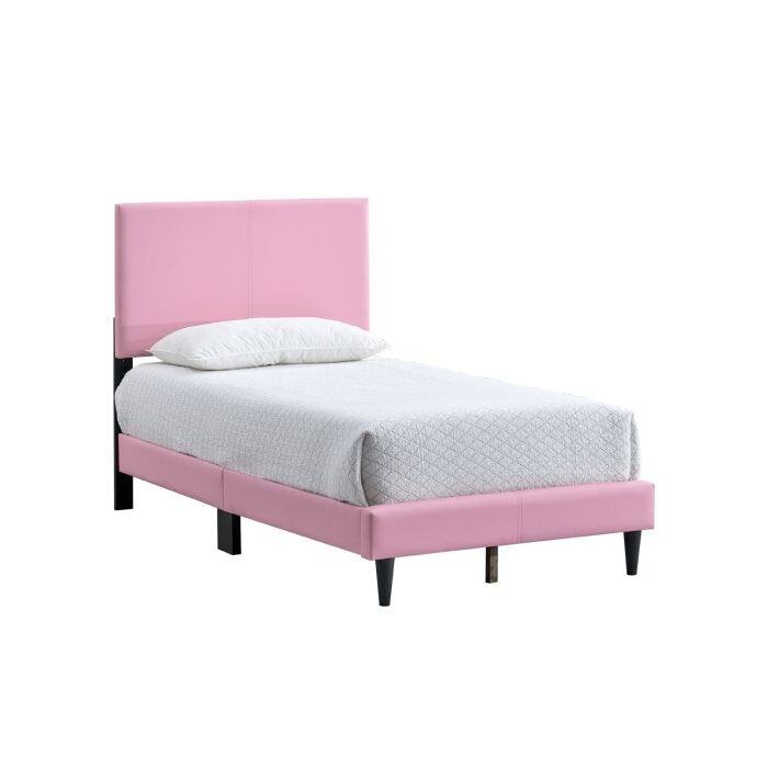 Pink Faux Leather Twin Bed with Adjustable Headboard Height