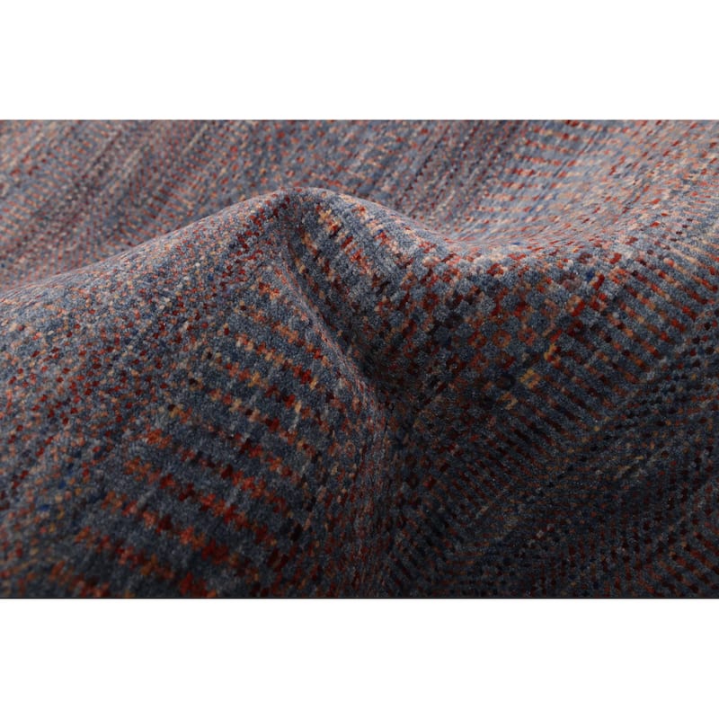 ECARPETGALLERY Hand-knotted Finest Silk Shadow Dark Blue Wool Rug - 2'7 x 12'2