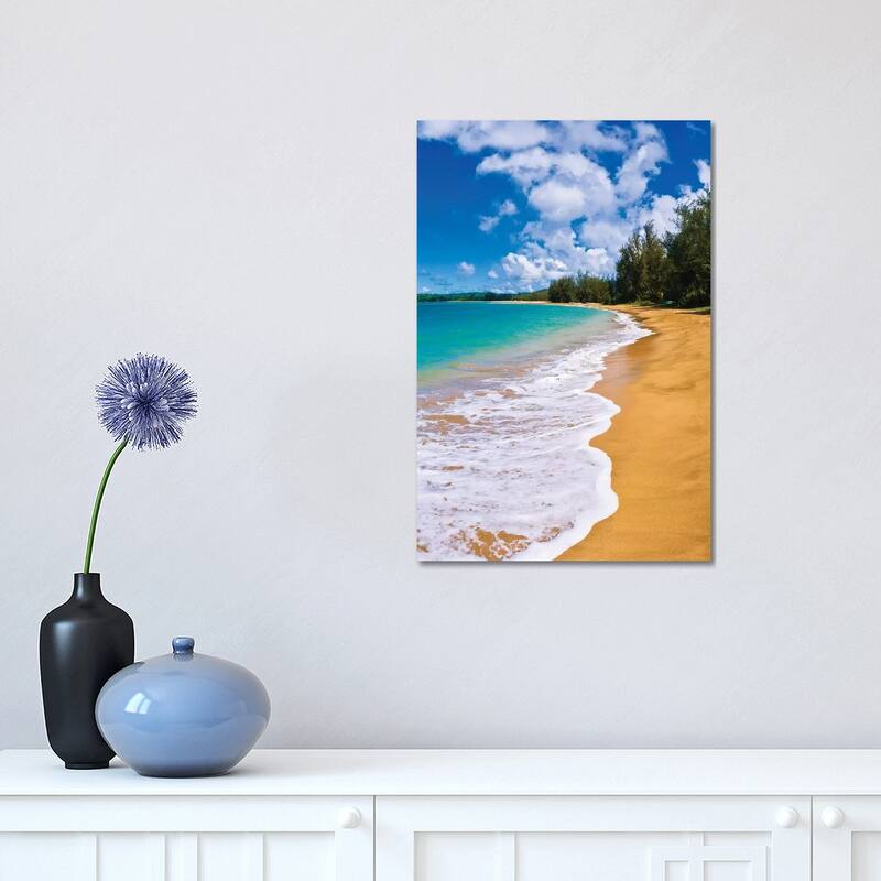 iCanvas "Empty beach and blue Pacific waters on Hanalei Bay, Island of Kauai, Hawaii, USA" by Russ Bishop Canvas Print - 18x12x1.5