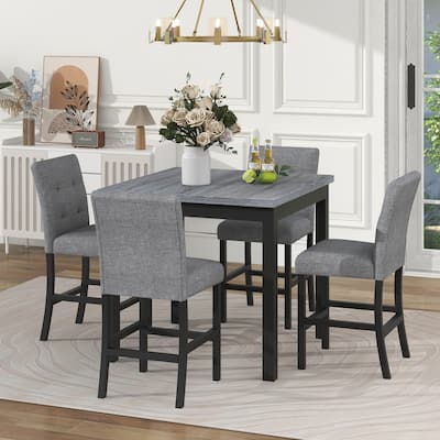 Stylish 5-Piece Dining Room Set with Comfortable Padded Chairs, Footrests, and Space-Saving Counter Height Table Design