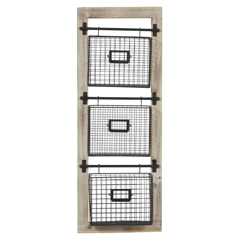 Black Metal Wire 3 or 2 Slot Magazine Rack Holder with Suspended Baskets and Label Slots