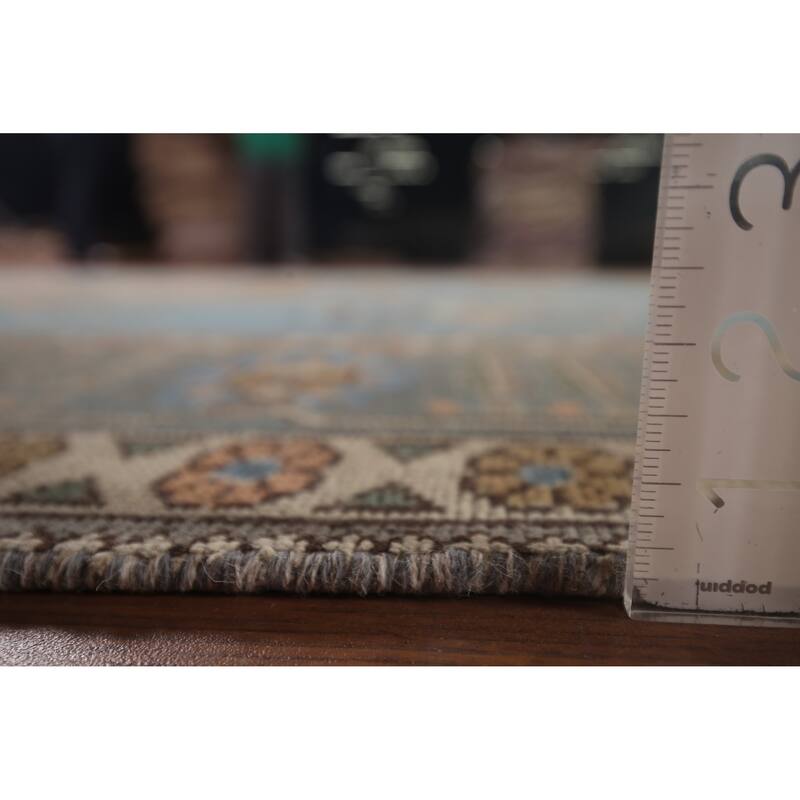 Light Blue Geometric Tabriz Persian Vintage Rug Handmade Wool Carpet - 9'7"x 12'8"