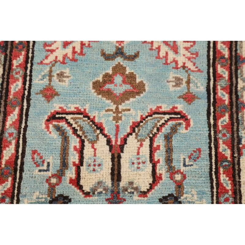 Light Blue Traditional Kazak Runner Rug Handmade Hallway Wool Carpet - 2'1" x 5'9"