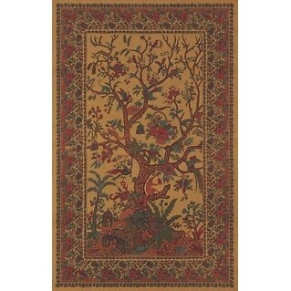 Handmade 100-percent Cotton Tree of Life Tapestry Tablecloth Bedspread Full 88x104 Gold
