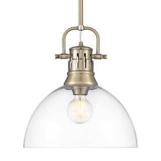 Yep by Golden Lighting Duncan 1-light 14in rod hung Pendant in Aged Brass and Clear Glass