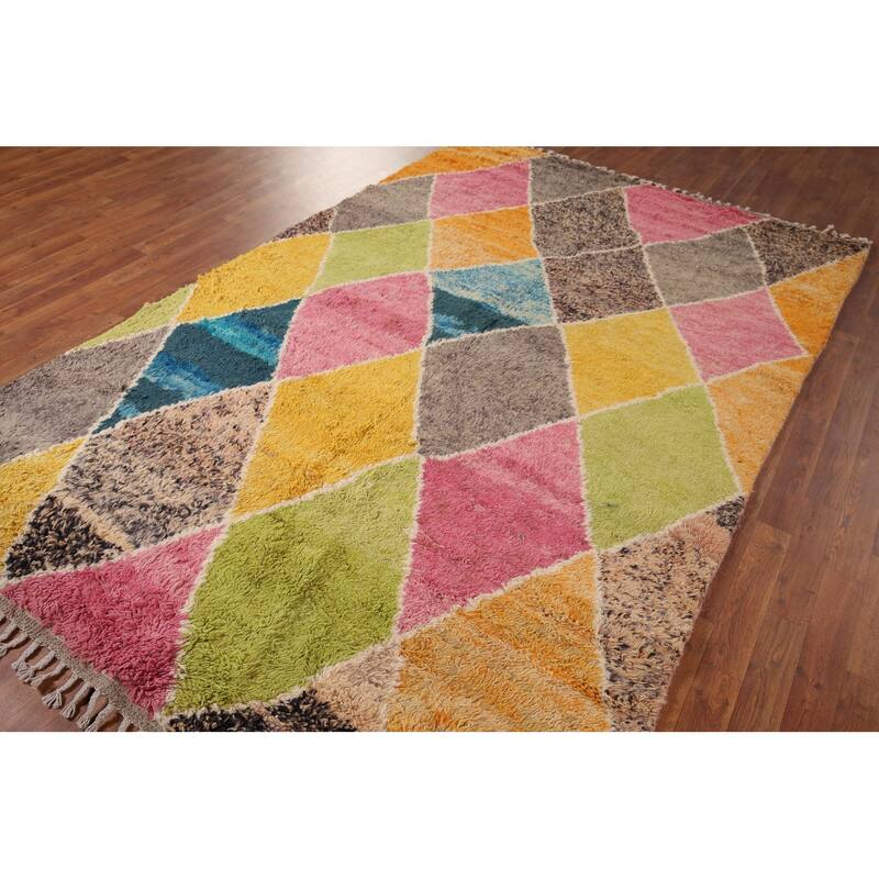 Colorful Trellis Moroccan Area Rug Handmade Wool Carpet - 6'0" x 9'3"