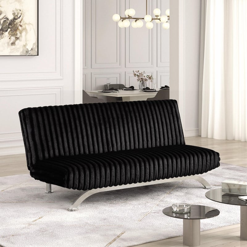 Furniture of America Draper II Modern Chenille Channel Tufted Fabric Futon Sofa Bed - Black
