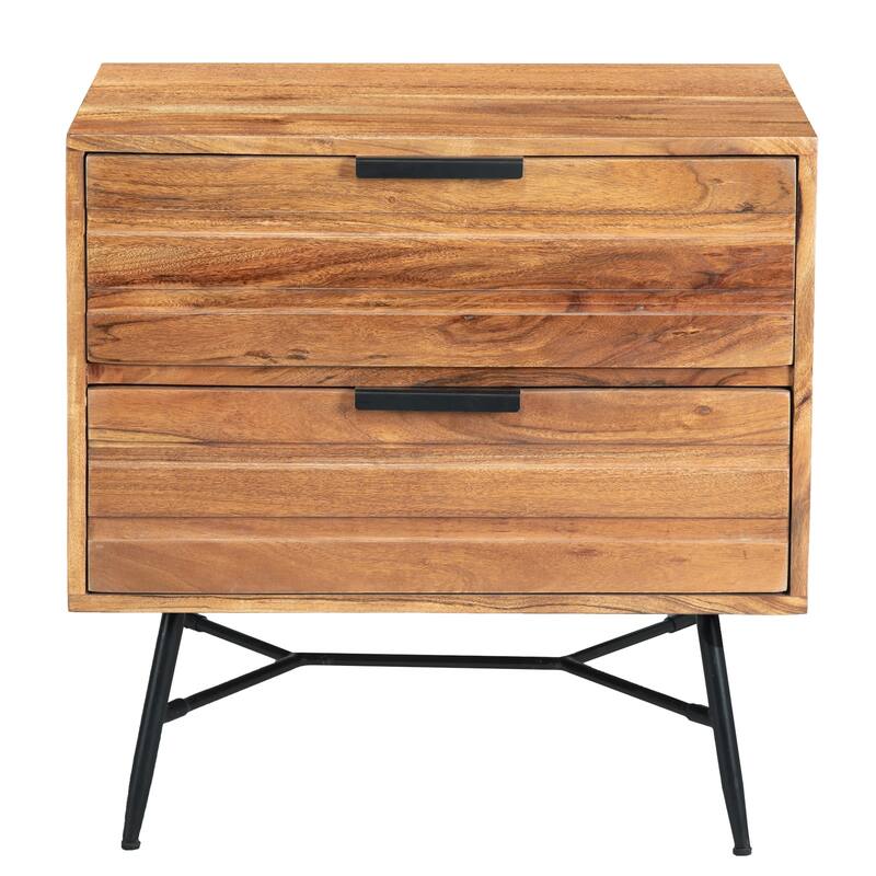 Natural Brown/Black 2 Drawer 23.5 in. W Nightstand with Angled Legs