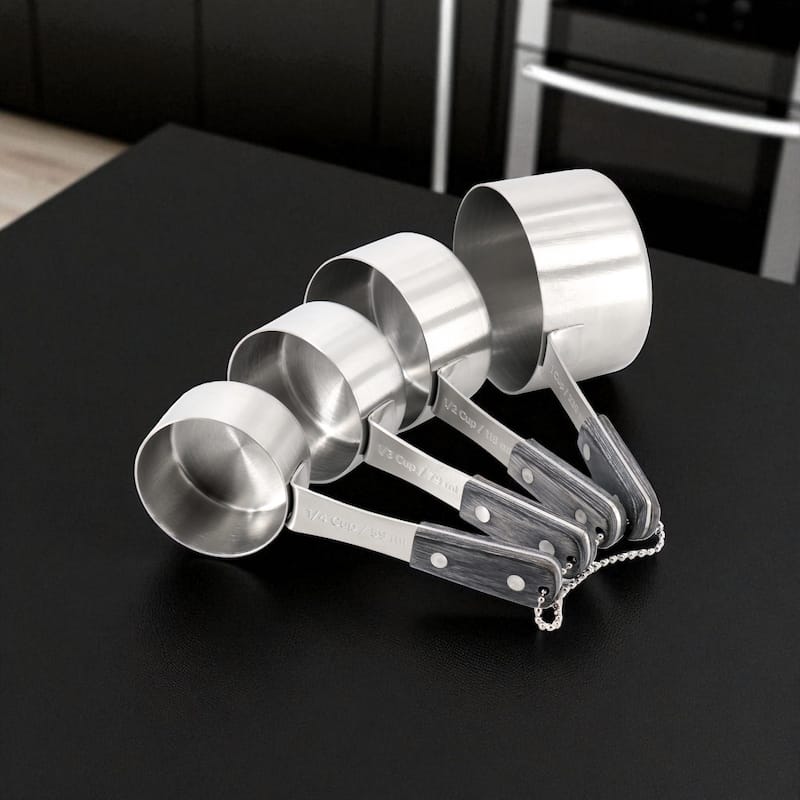 Oster Blakeley Dark Grey 4 Piece Stainless Steel Measuring Cup Set with Wood Handles