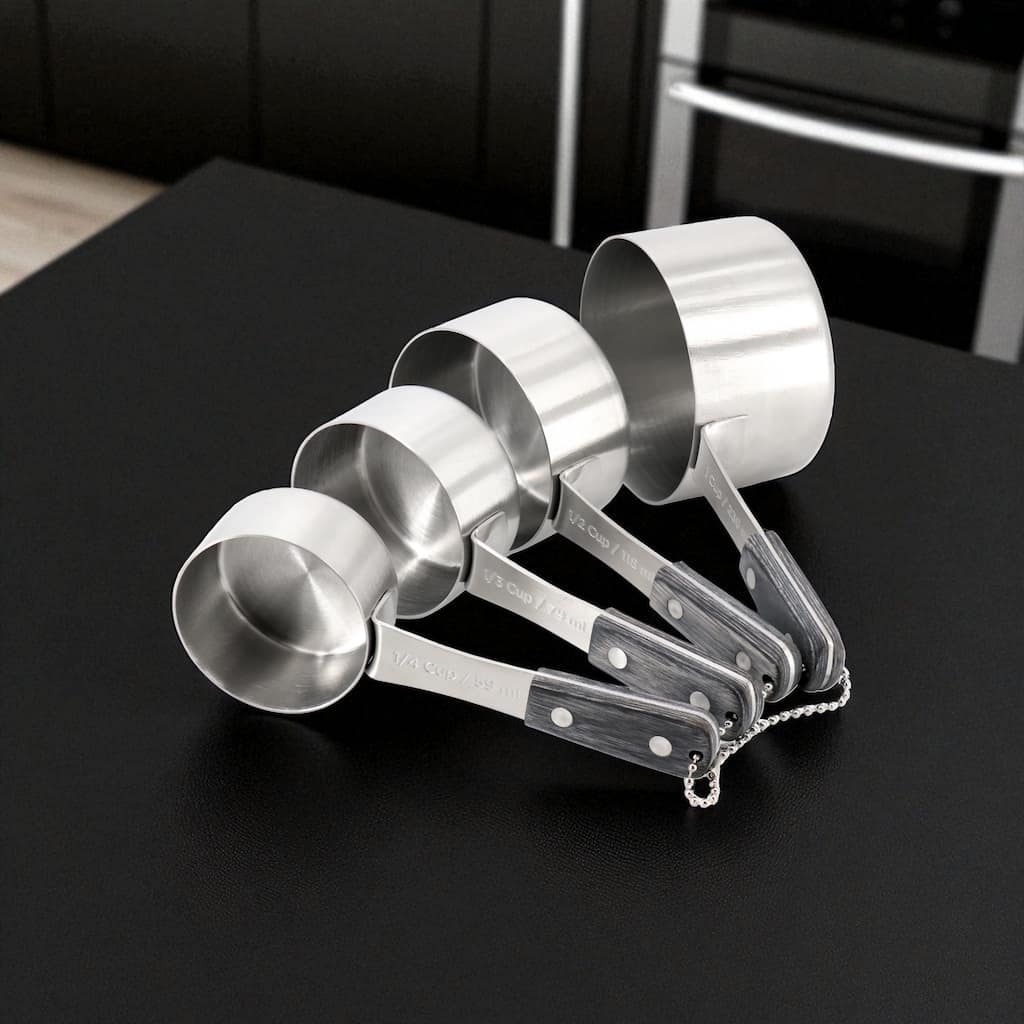 Oster Blakeley Dark Grey 4 Piece Stainless Steel Measuring Cup Set with Wood Handles