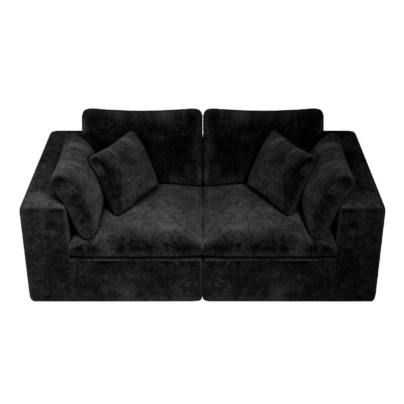 Roomfitters 78.8" Modular Sectional Sofa, 2-Piece Compressed Cloud Couch, No Assembly Required, Plush Corduroy, Black