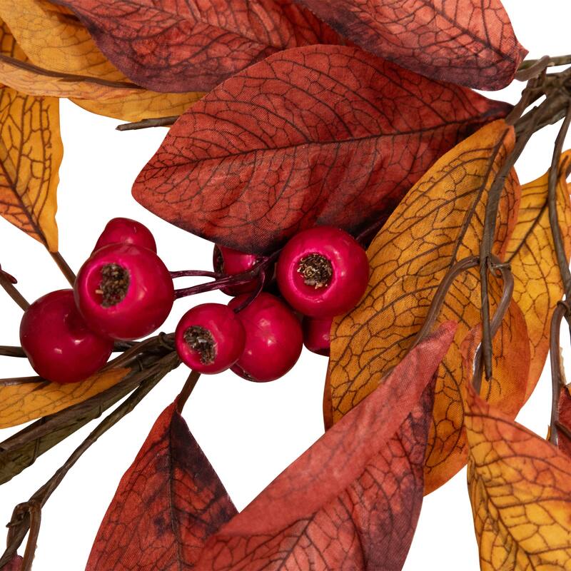 5'x8" Berries Orange Red Leaves Artificial Fall Harvest Garl, Unlit