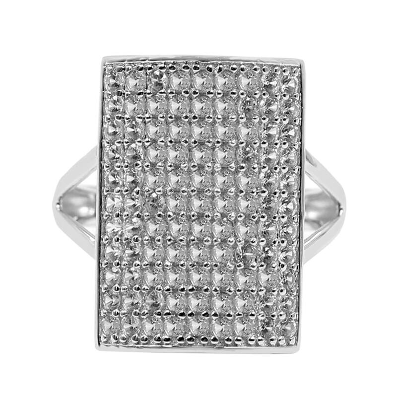 925 Sterling Silver White Natural Zircon 1.5 Round Ring For Women