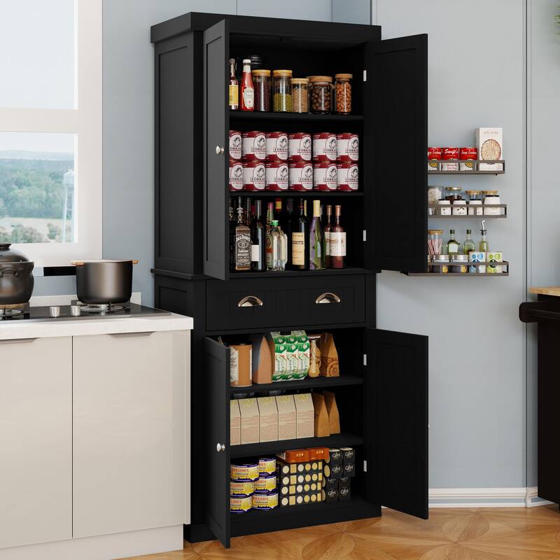 Anmytek 71 inch Tall Kitchen Pantry Storage Cabinet with 4 Doors and Drawer Black