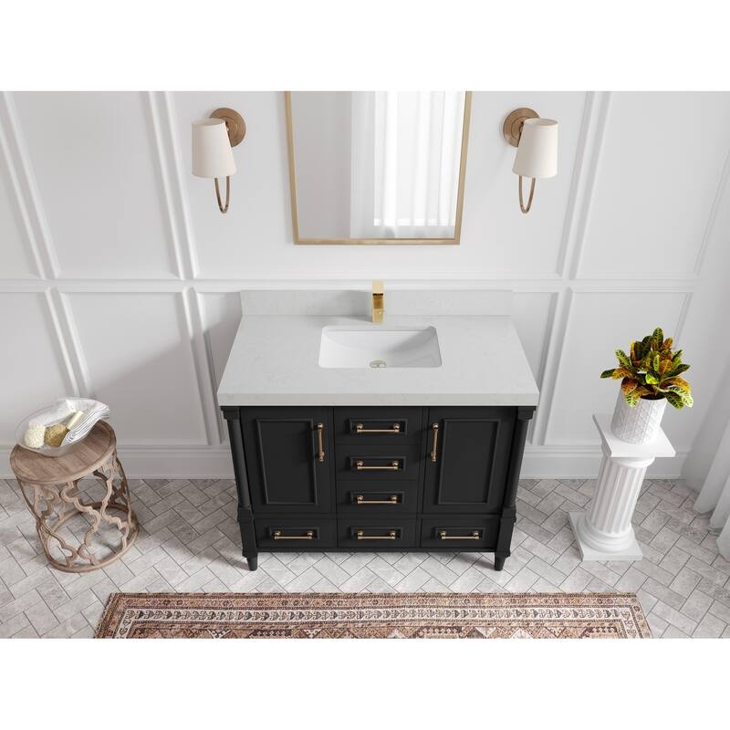 Willow Collections 42 in. W x 22 in. D Aberdeen Single Bowl Sink Bathroom Vanity with Countertop - 2" Carrara Quartz - Black
