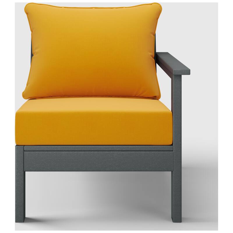 Birchwood All Weather HDPE Outdoor Patio Deep Seating Gray Right Arm Facing Chair With Cushions (1-Piece)