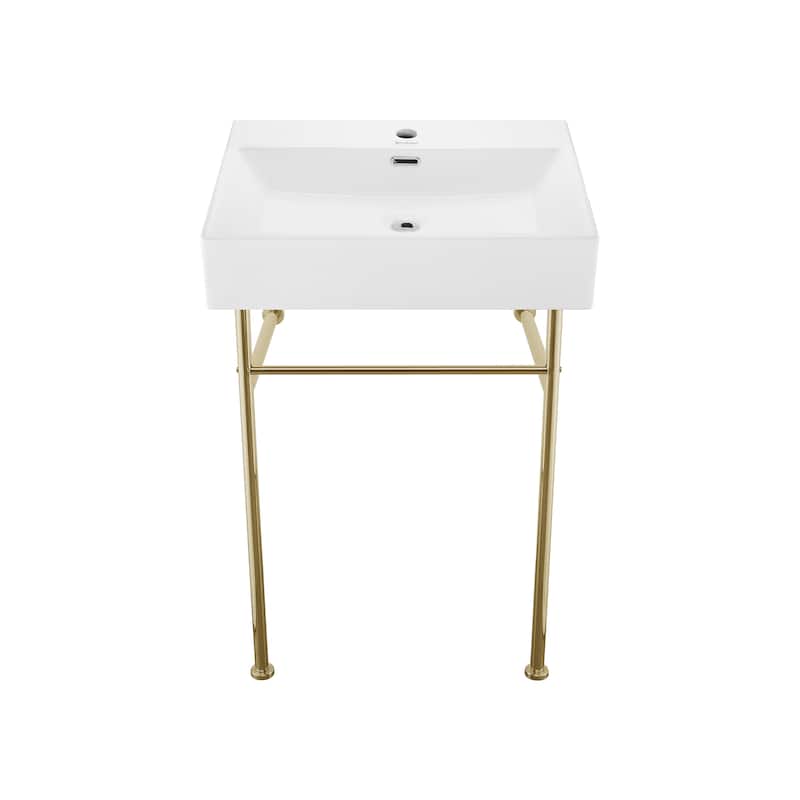Claire Ceramic Console Sink White Basin Gold Legs
