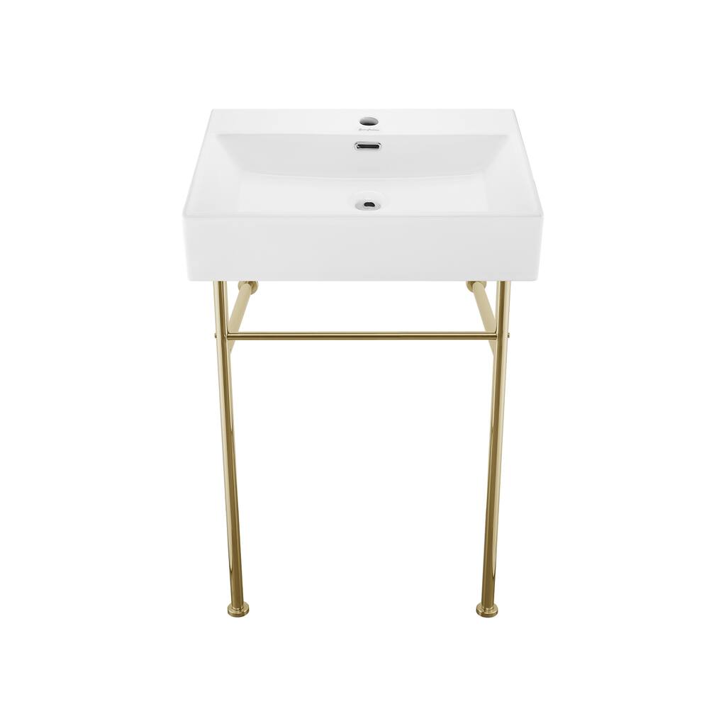 Reims 24 Ceramic Console Sink White Basin Gold Legs - 16.55" x 35.45" 24"