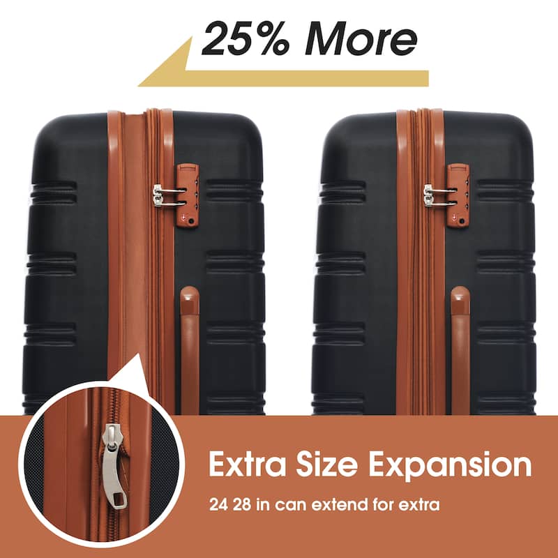 2-Piece Modern Luggage Sets, Hard-Shell Luggage with 360° Swivel Spinner and TSA Lock, for Boarding Travel, Black+Brown