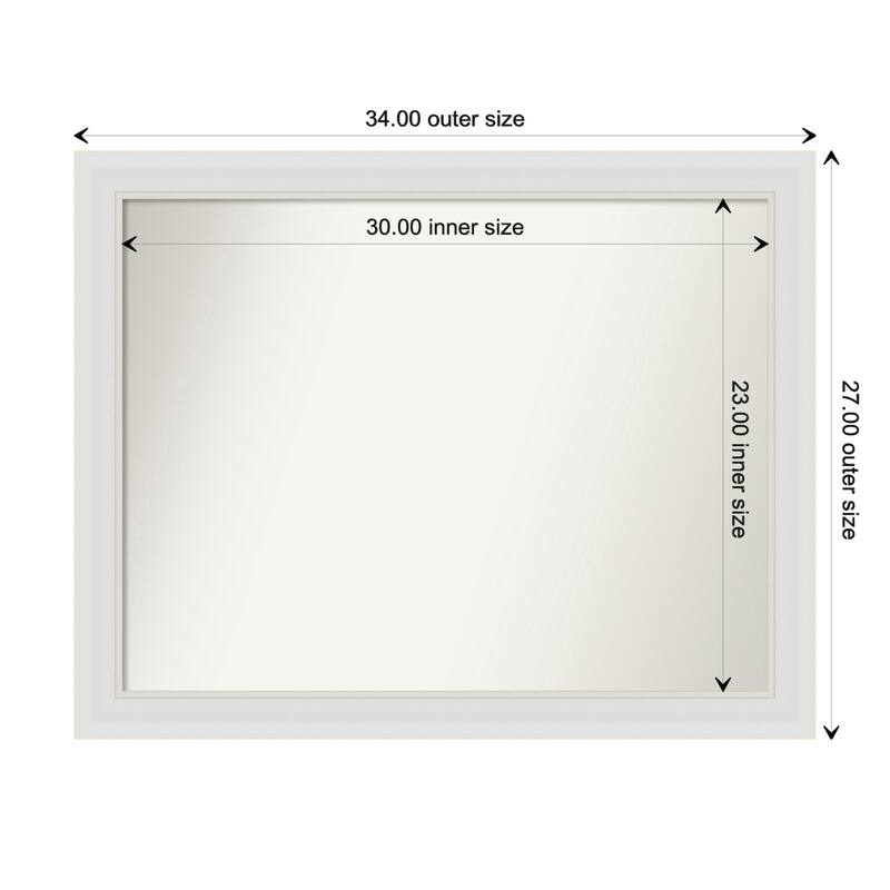 Flair Soft White Narrow Framed Non-Beveled Custom Wall Mirror, Bathroom Vanity Mirror - Outer Size: 34 x 27
