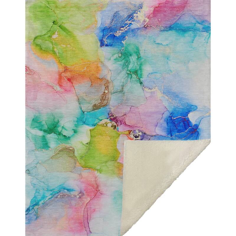 Premium Machine Washable Modern Watercolor Sherpa Throw Blanket