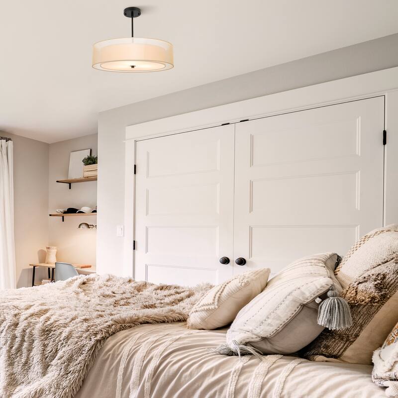 CO-Z 3-Light Antique Bronze Double Drum Pendant Chandelier