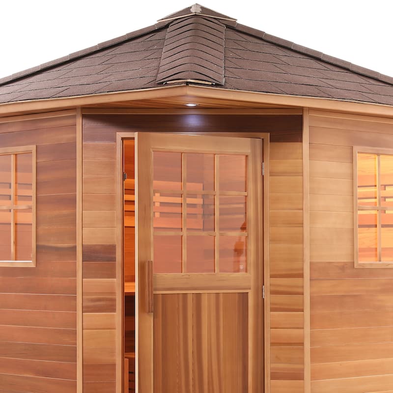 ALEKO 8 Person Canadian Cedar Wet Dry Outdoor Sauna with Asphalt Roof
