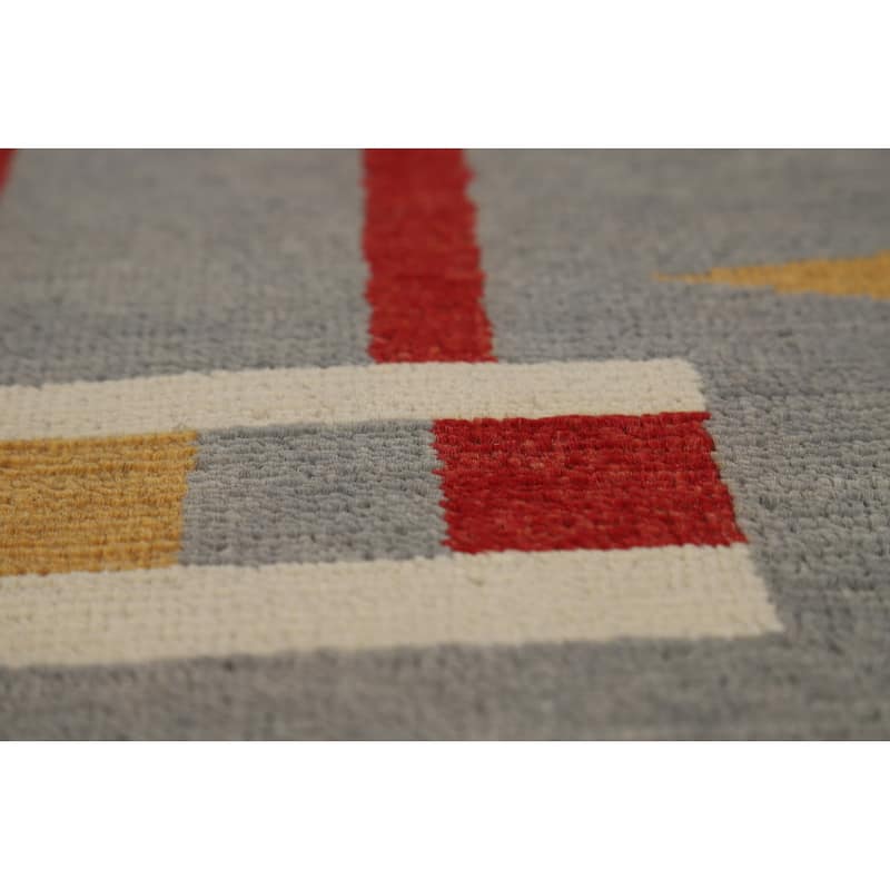 Hand Knotted Oriental 100% Wool Carpet Modern Geometric Greys & Charcoal Gabbeh Area Rug - 9' 11'' X 8' 1''