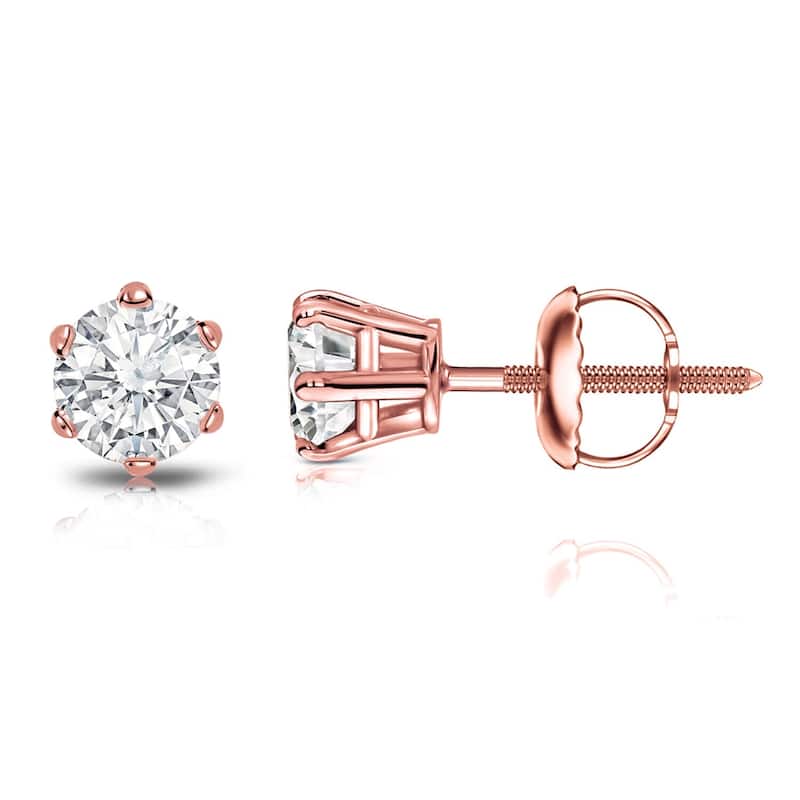 Auriya 14k Gold 3/4ctw Round Diamond Stud Earrings 6-Prong (I-J, SI2-SI3) - Rose