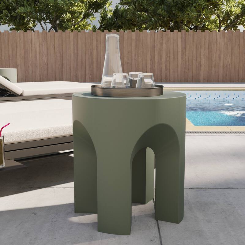 Round Side Table End Table in Fiberstone for Indoor and Outdoor