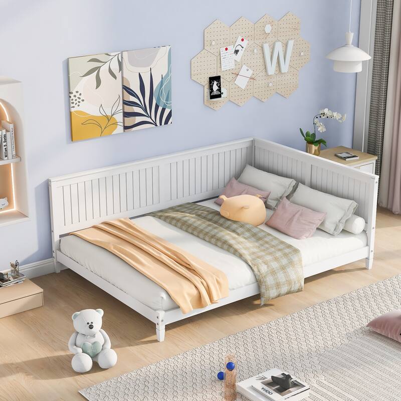 Wooden Daybed with Backrest & Armrest - White - Full