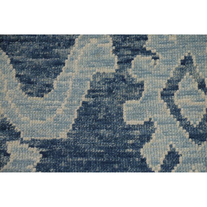Hand Knotted Oriental 100% Wool Carpet Transitional All-Over Navy Blue & Blues Oushak Area Rug - 11' 10'' X 7' 11''